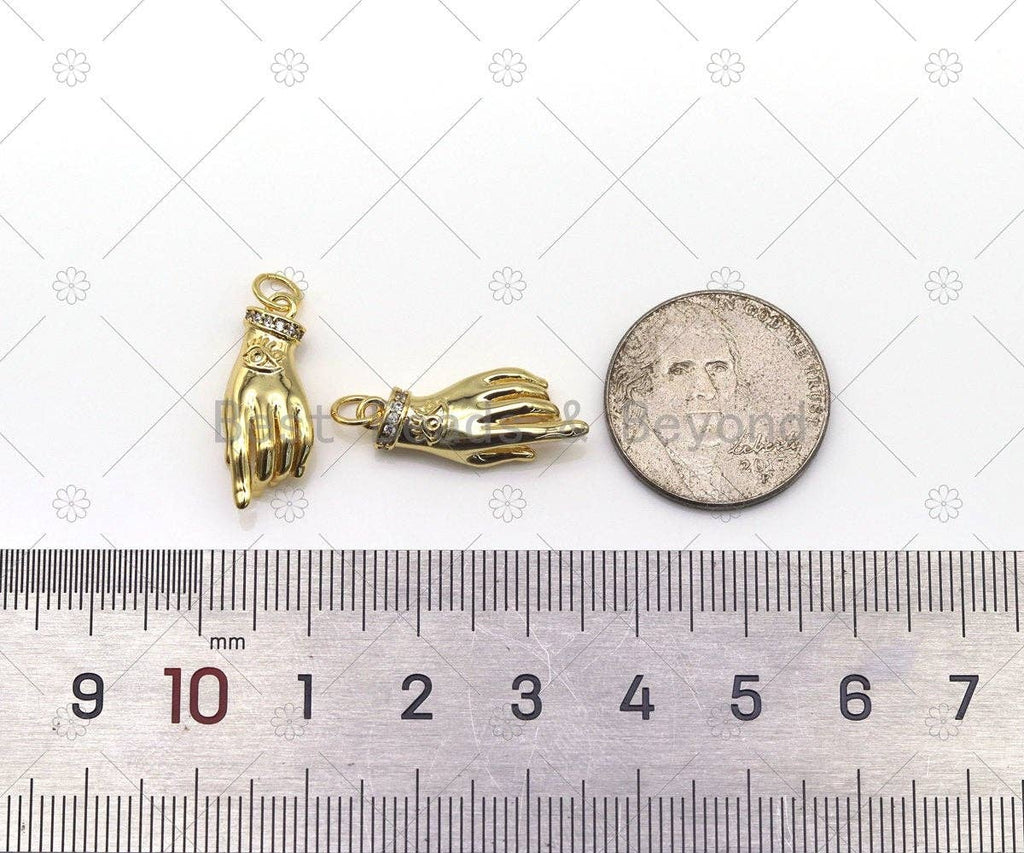 CZ Micro Pave Hand with Evil Eye Shape Pendant, 18K Gold Filled Hand Charm, Necklace Bracelet Charm Pendant,Sku#Y557