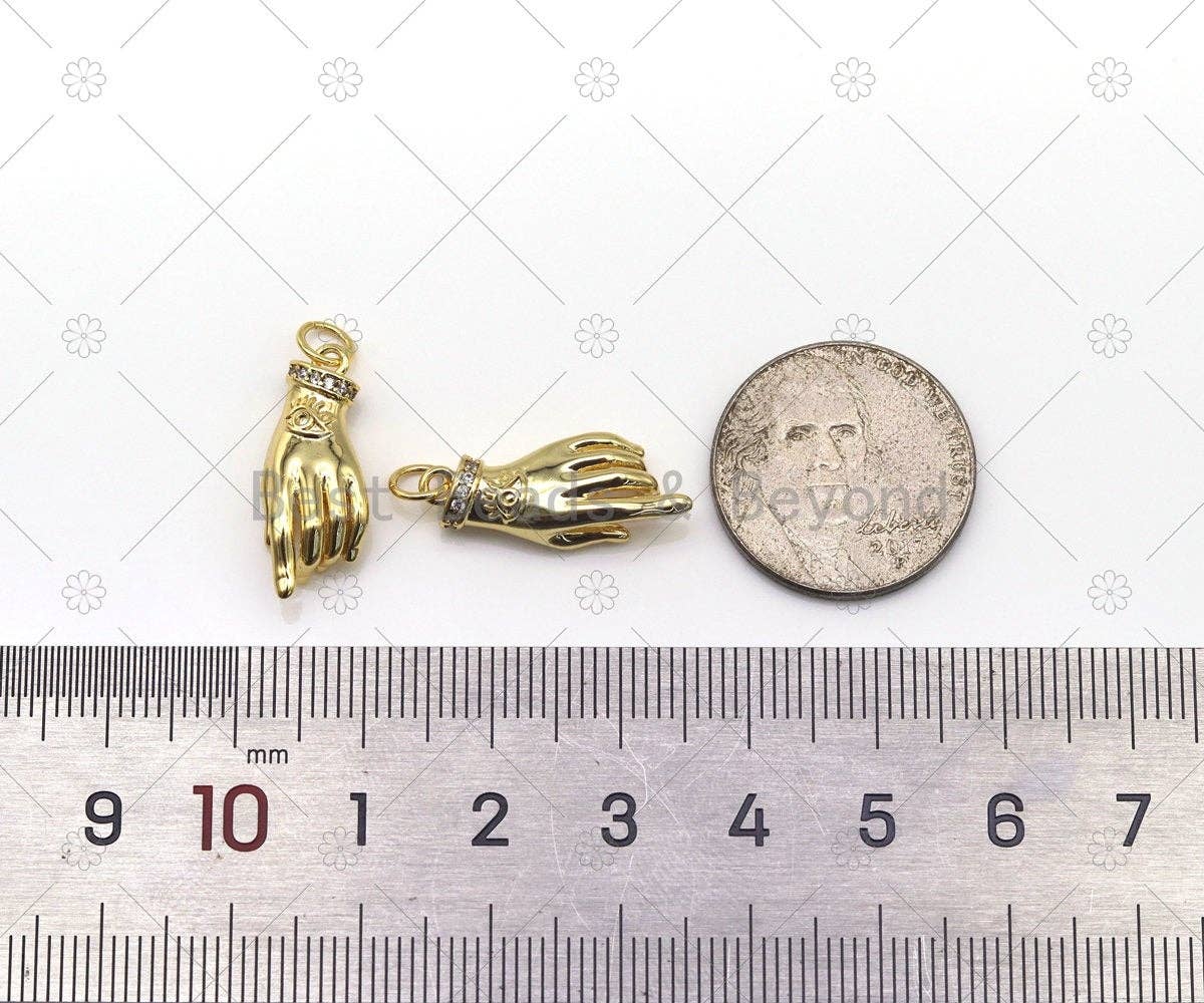 CZ Micro Pave Hand with Evil Eye Shape Pendant, 18K Gold Filled Hand Charm, Necklace Bracelet Charm Pendant,Sku#Y557