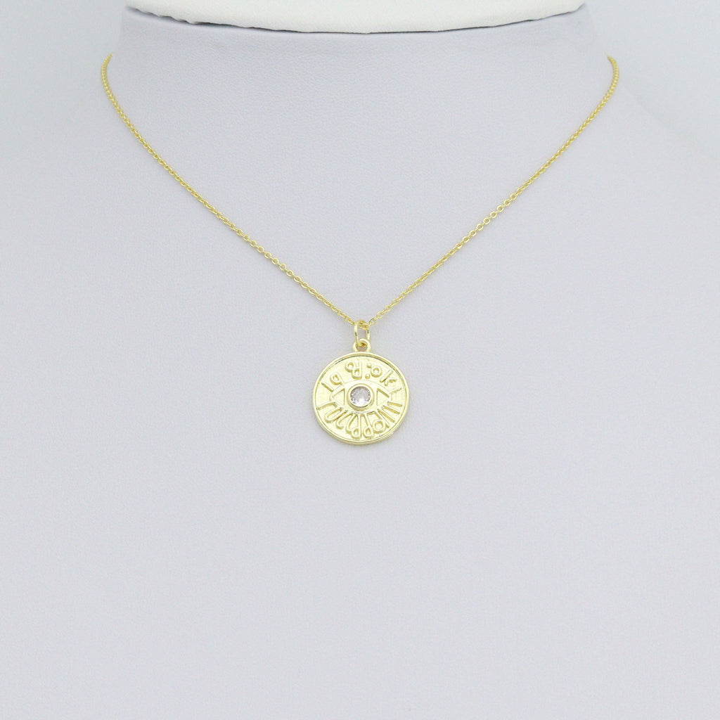 Gold Protection Evil Eye Coin Charm Pendant,Sku#LX865