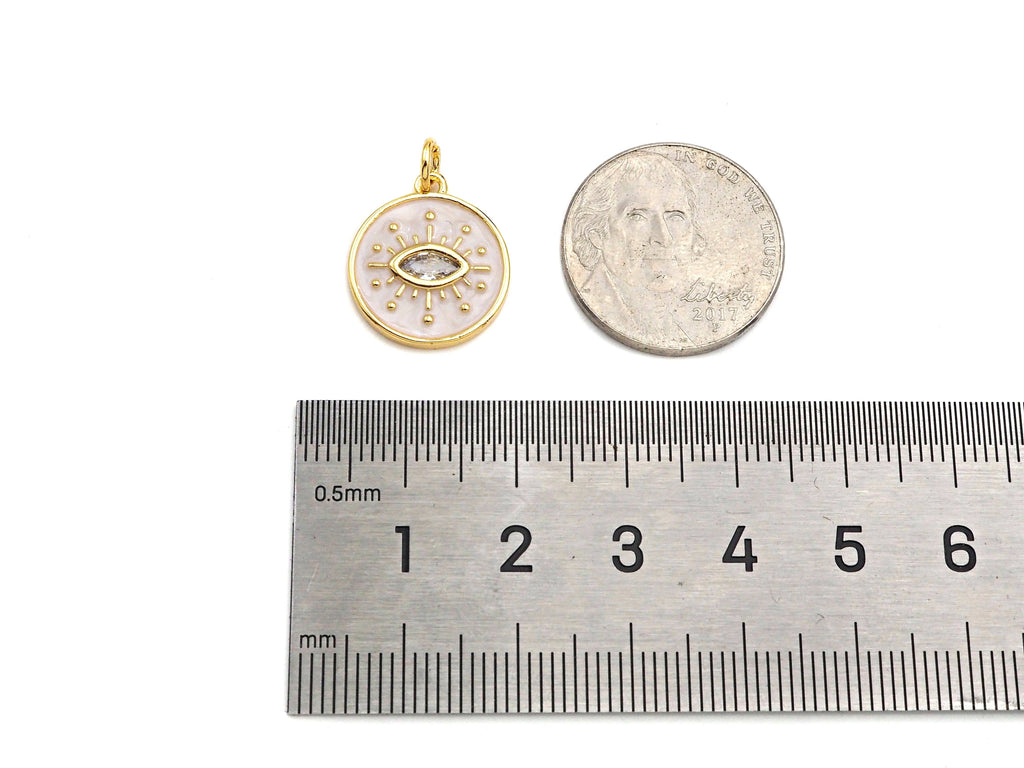 Enamel White Enamel Evil Eye On Round Coin Charm, Sku#Y434