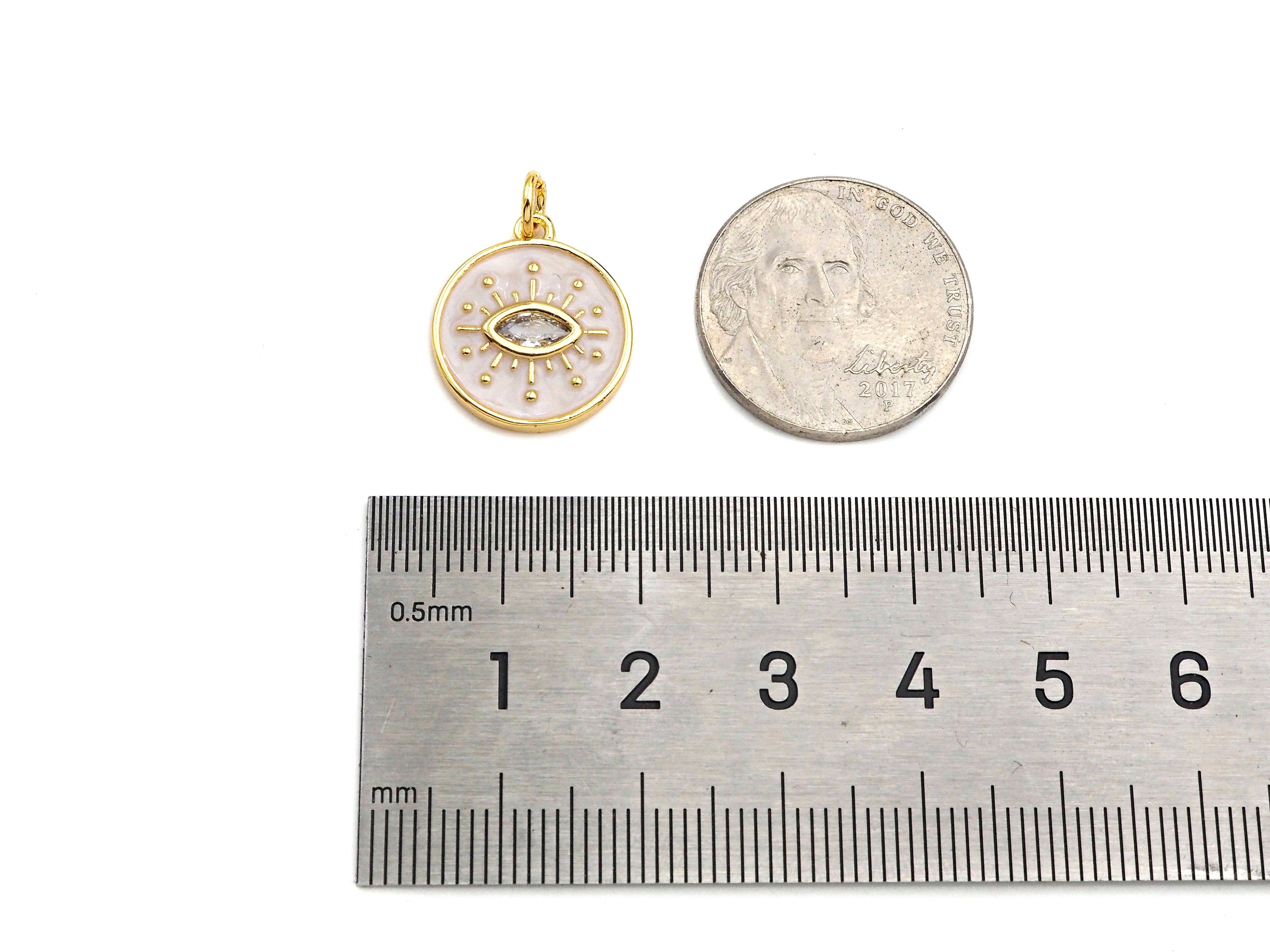 Enamel White Enamel Evil Eye On Round Coin Charm, Sku#Y434