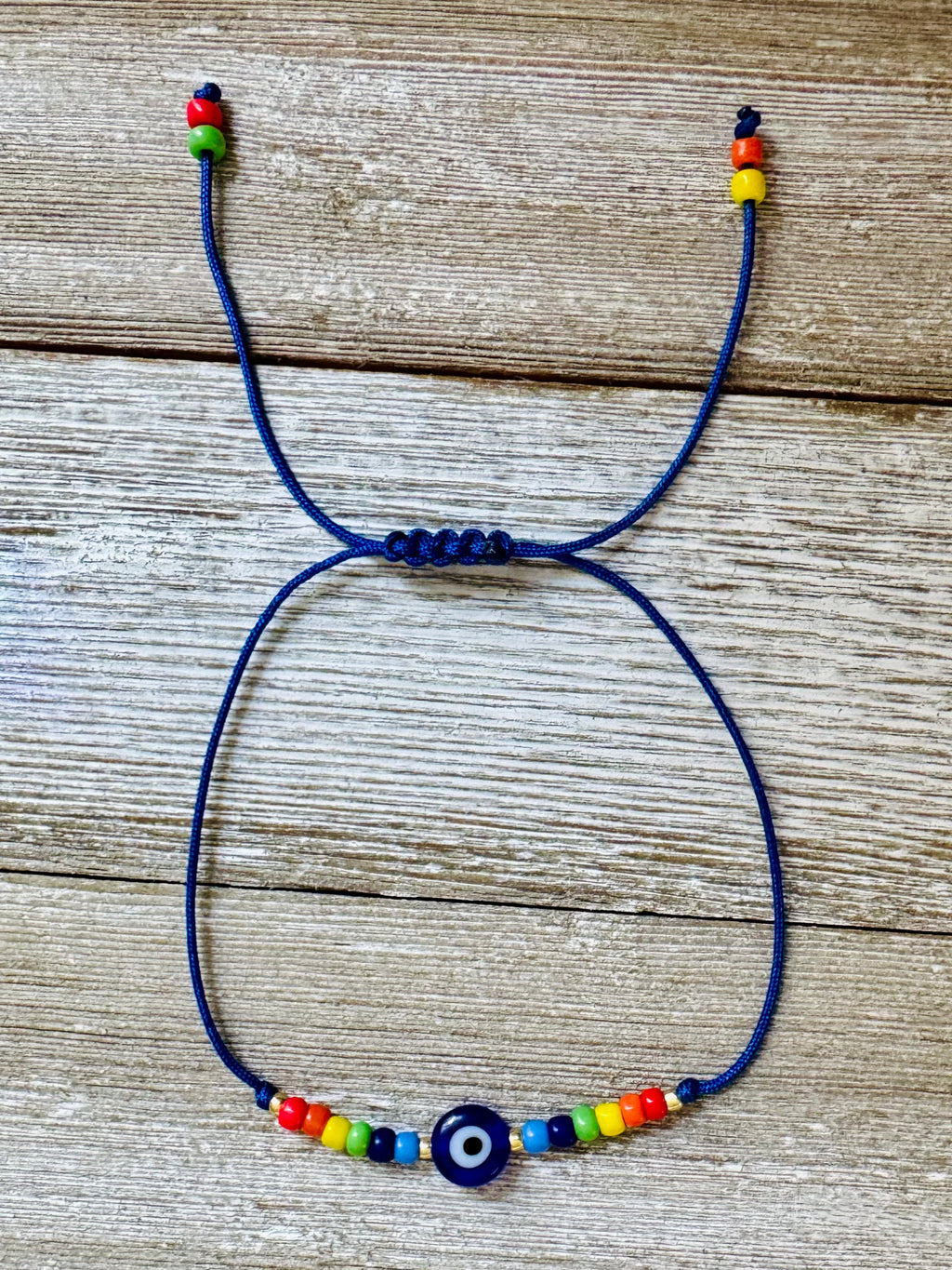 Rainbow Beaded Evil Eye Amulet Adjustable String Bracelets
