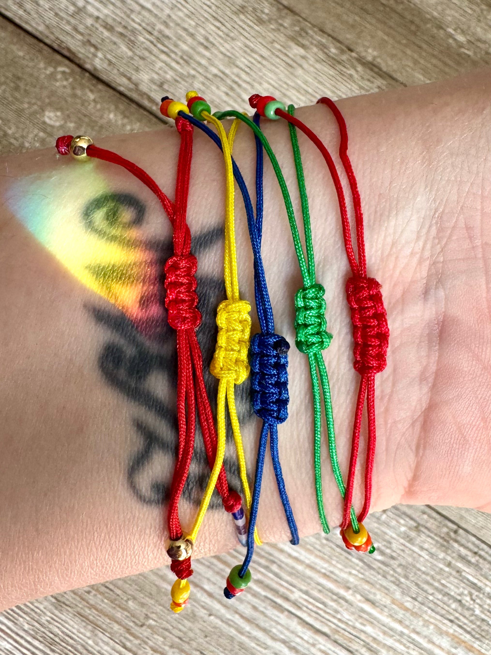 Rainbow Beaded Evil Eye Amulet Adjustable String Bracelets