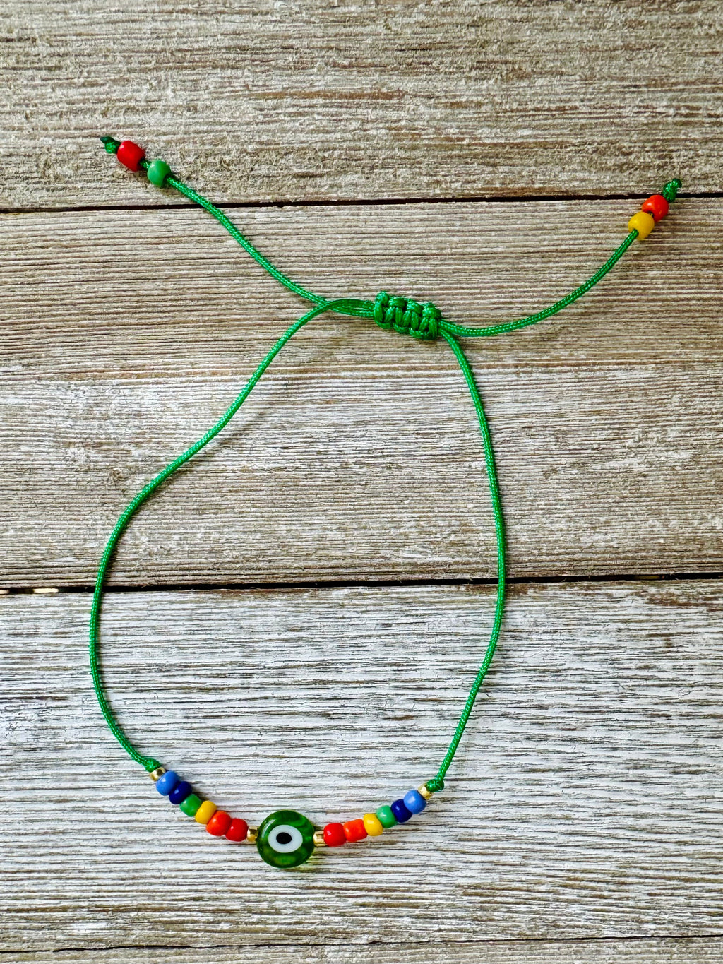 Rainbow Beaded Evil Eye Amulet Adjustable String Bracelets