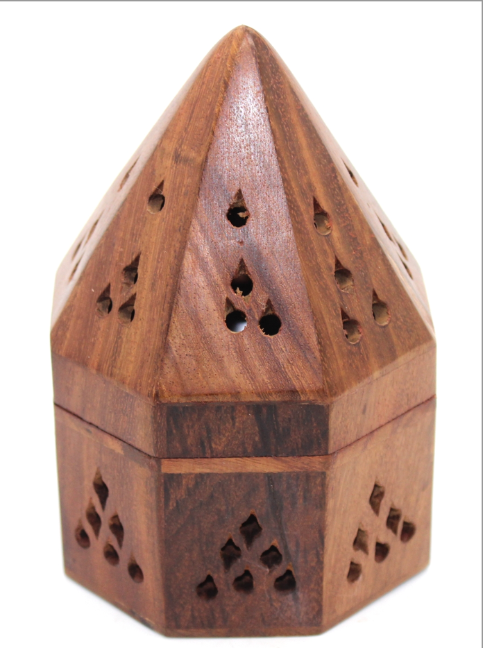 Incense Burner - Wooden Temple Cone / Charcoal 5.5"H