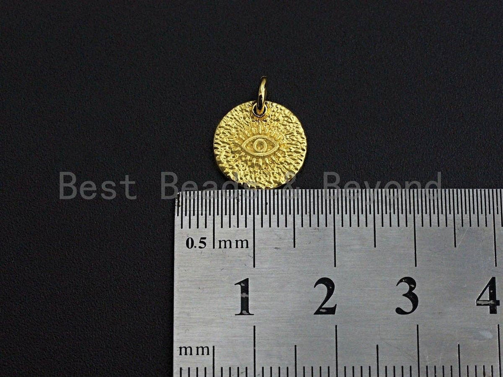 18K Gold Finish Evil Eye on Round Disc Pendant, Coin Pendant, Gold Coin Charm, 12mm, Sku#Z763