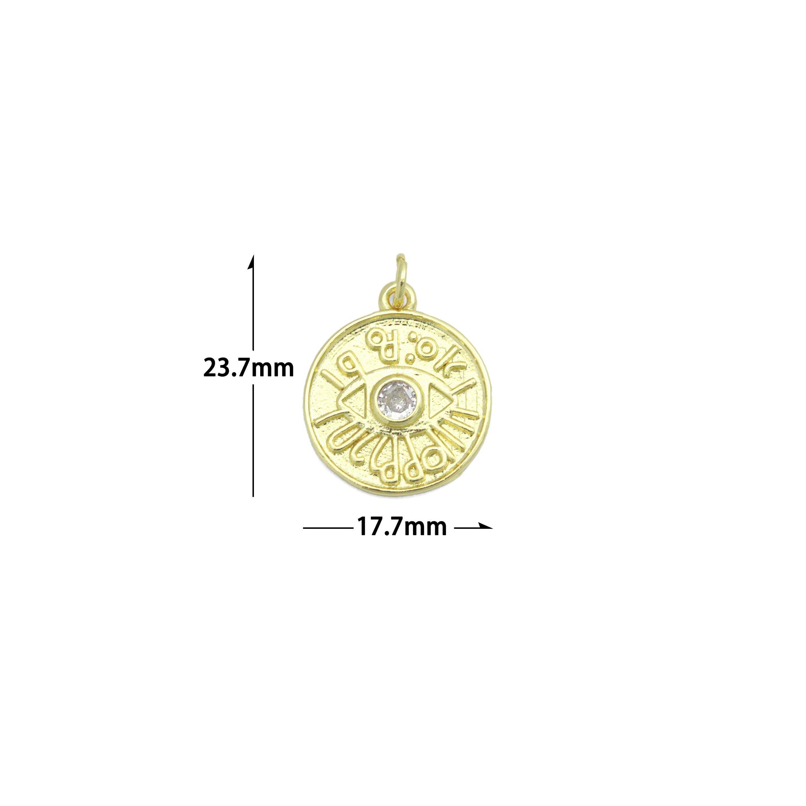 Gold Protection Evil Eye Coin Charm Pendant,Sku#LX865